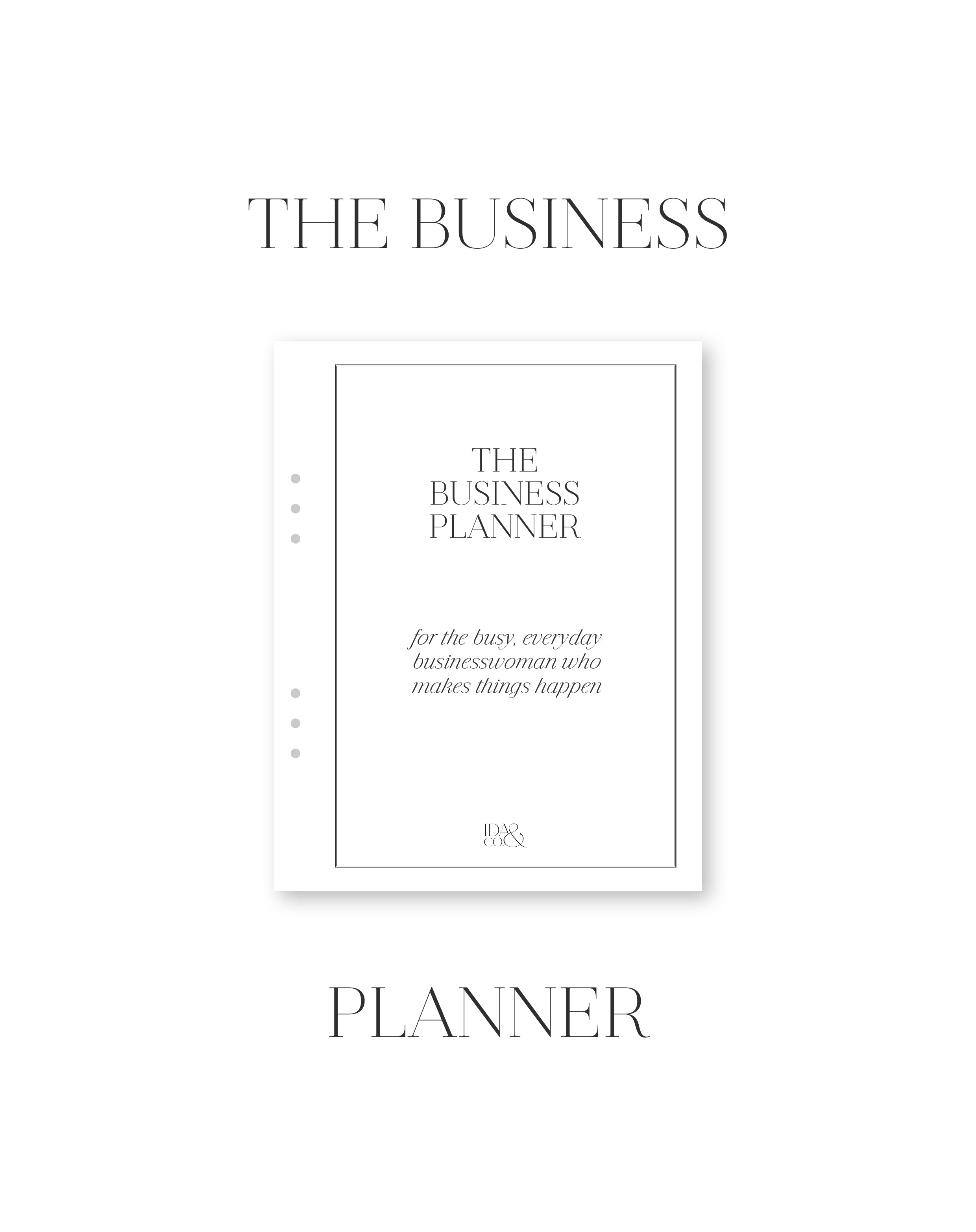 The Business planner front cover page on a white background