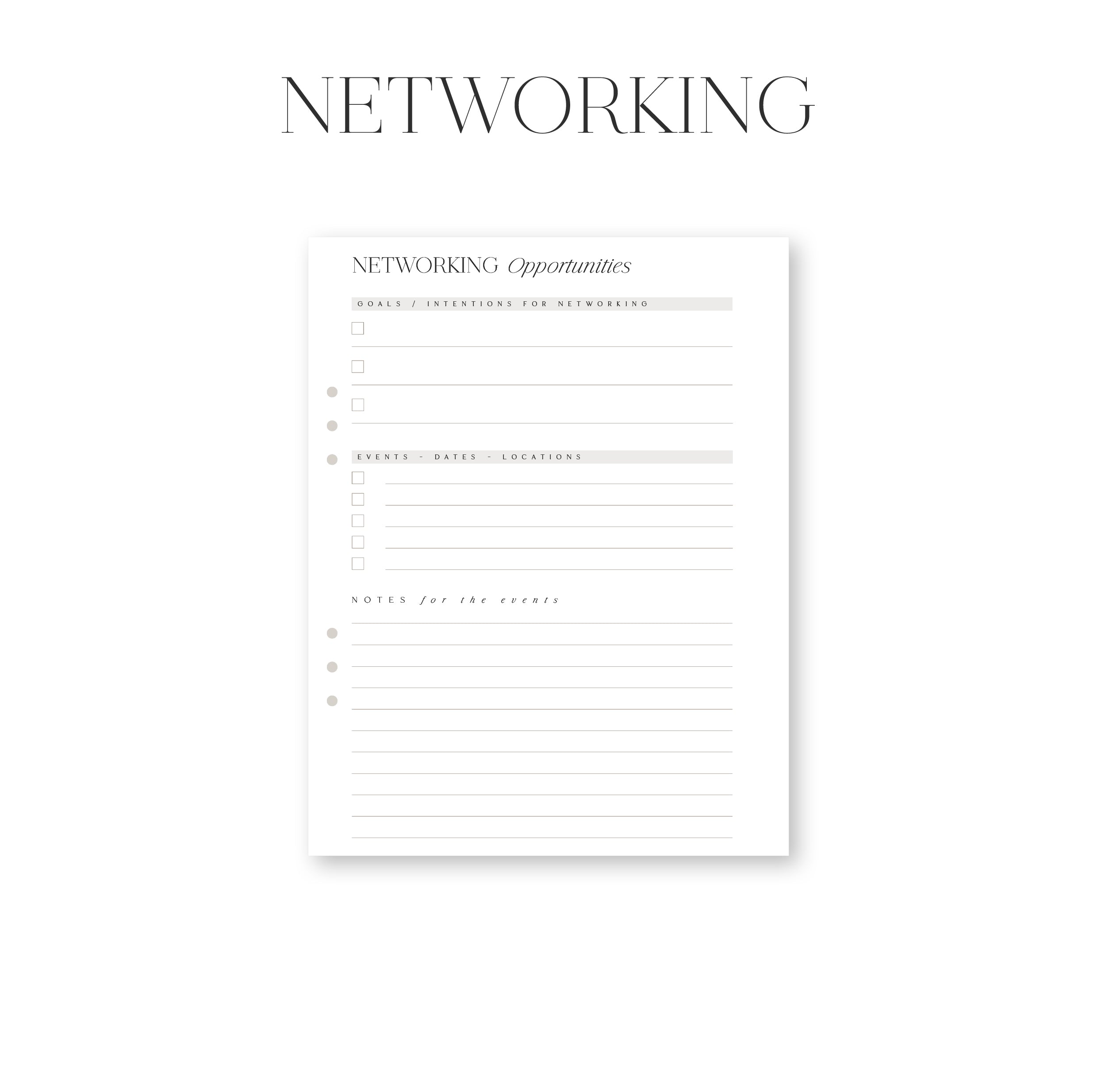 Sheet of paper titled 'Networking' with a list on a white background