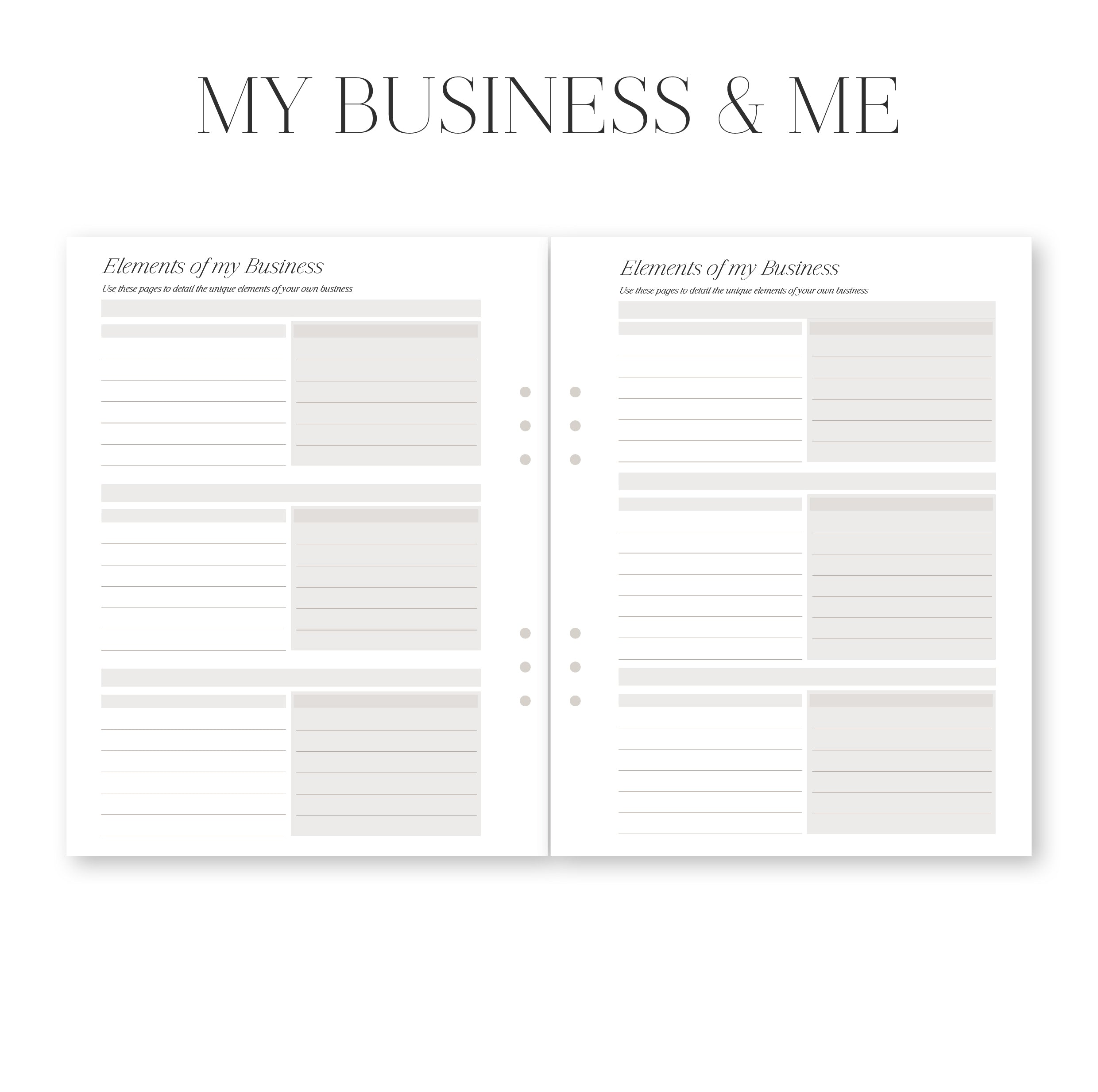Business planner with detailed elements of businesses