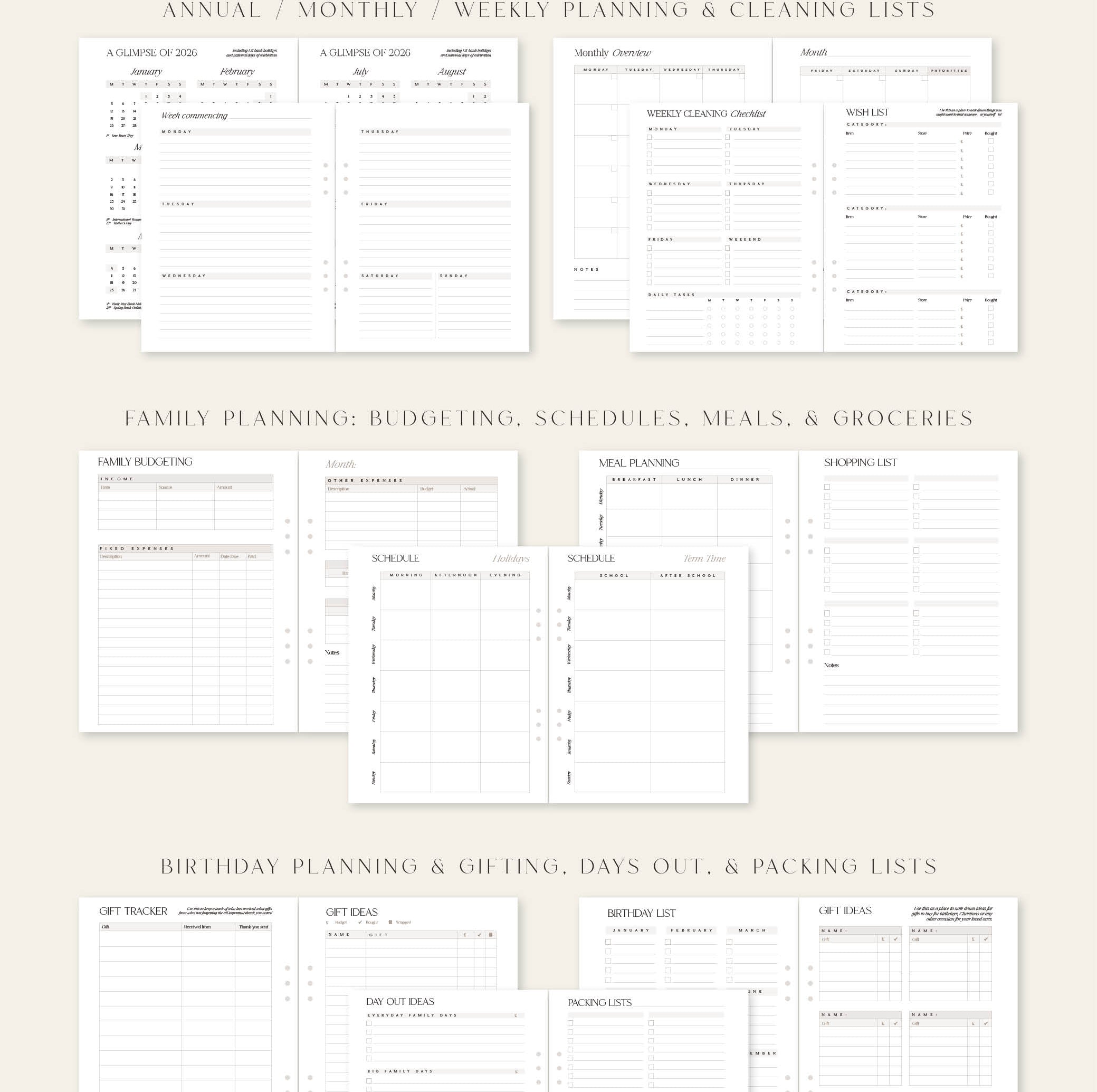 Planner for the 'Mum' with various sections for planning and organizing daily tasks.