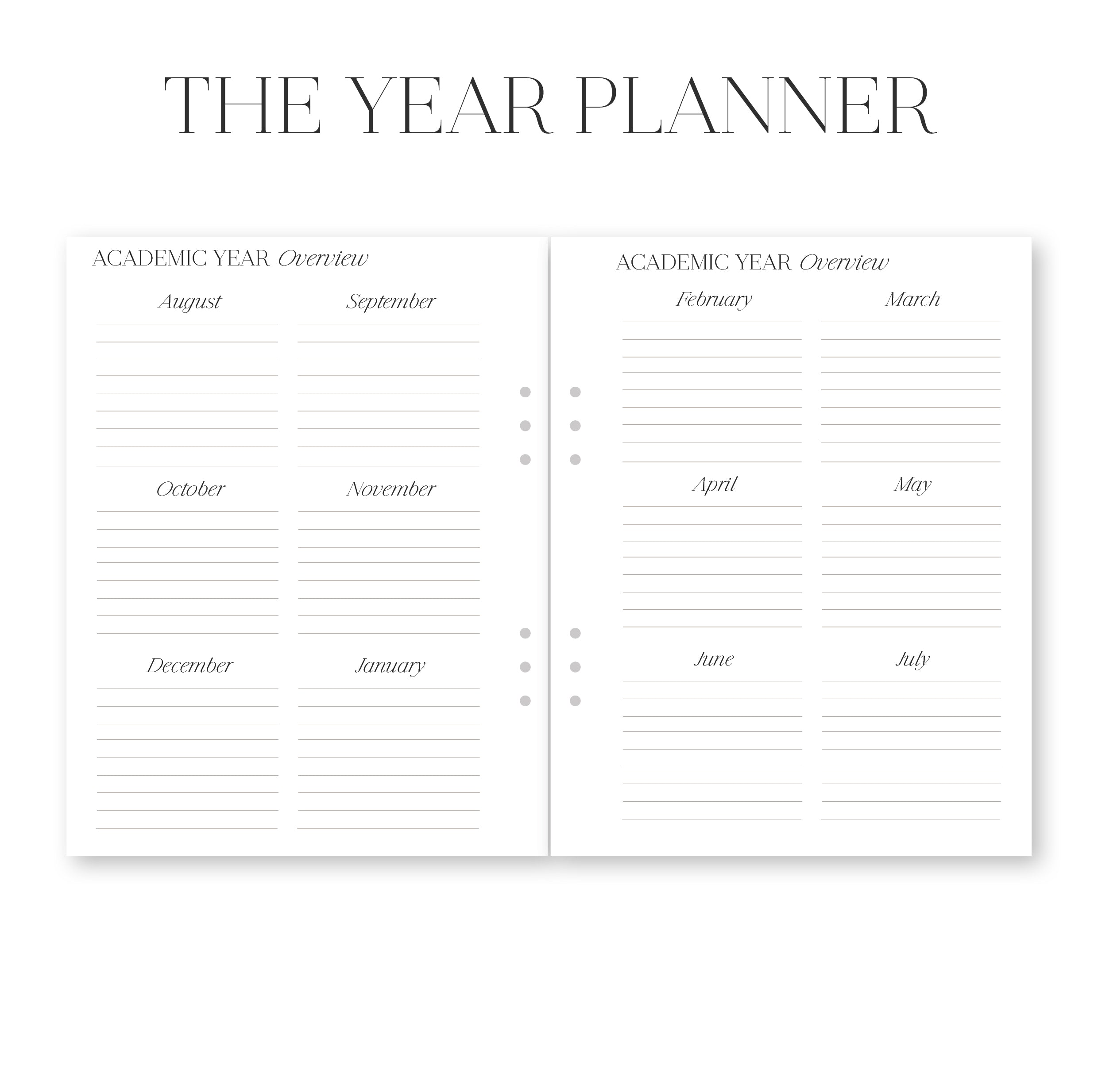 Yearly planning overview month by month