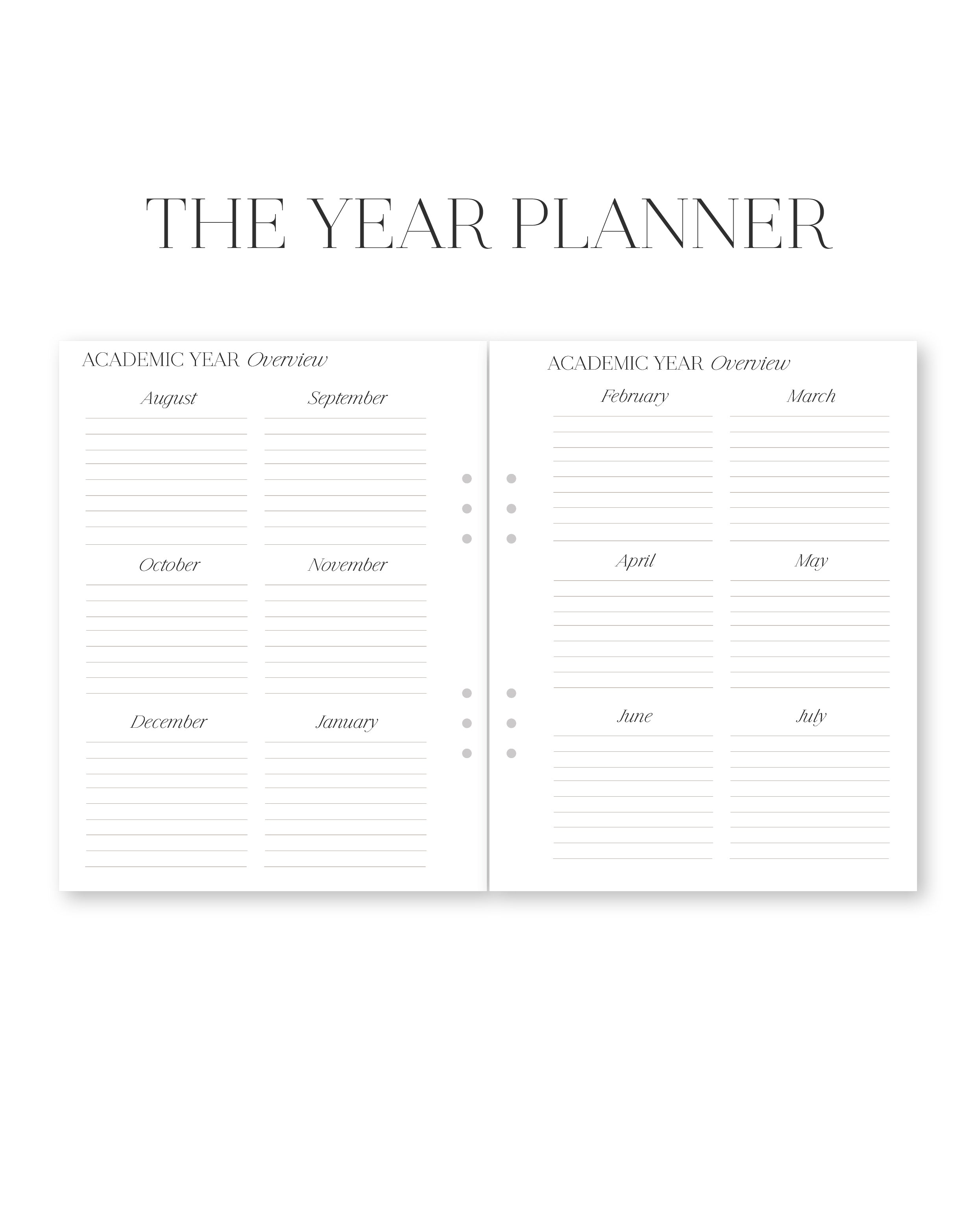 Yearly planning overview month by month