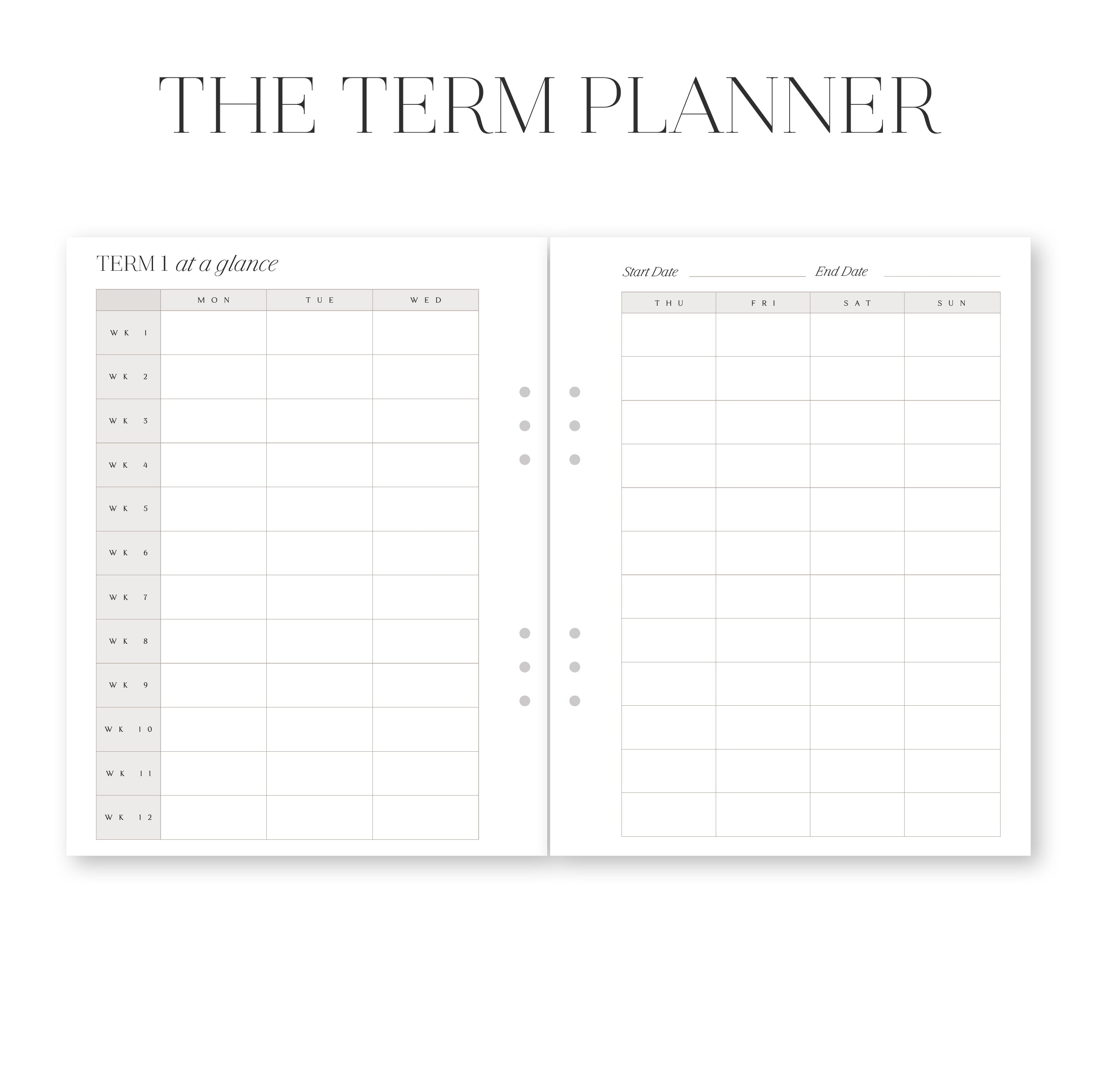 Student term planner timetable