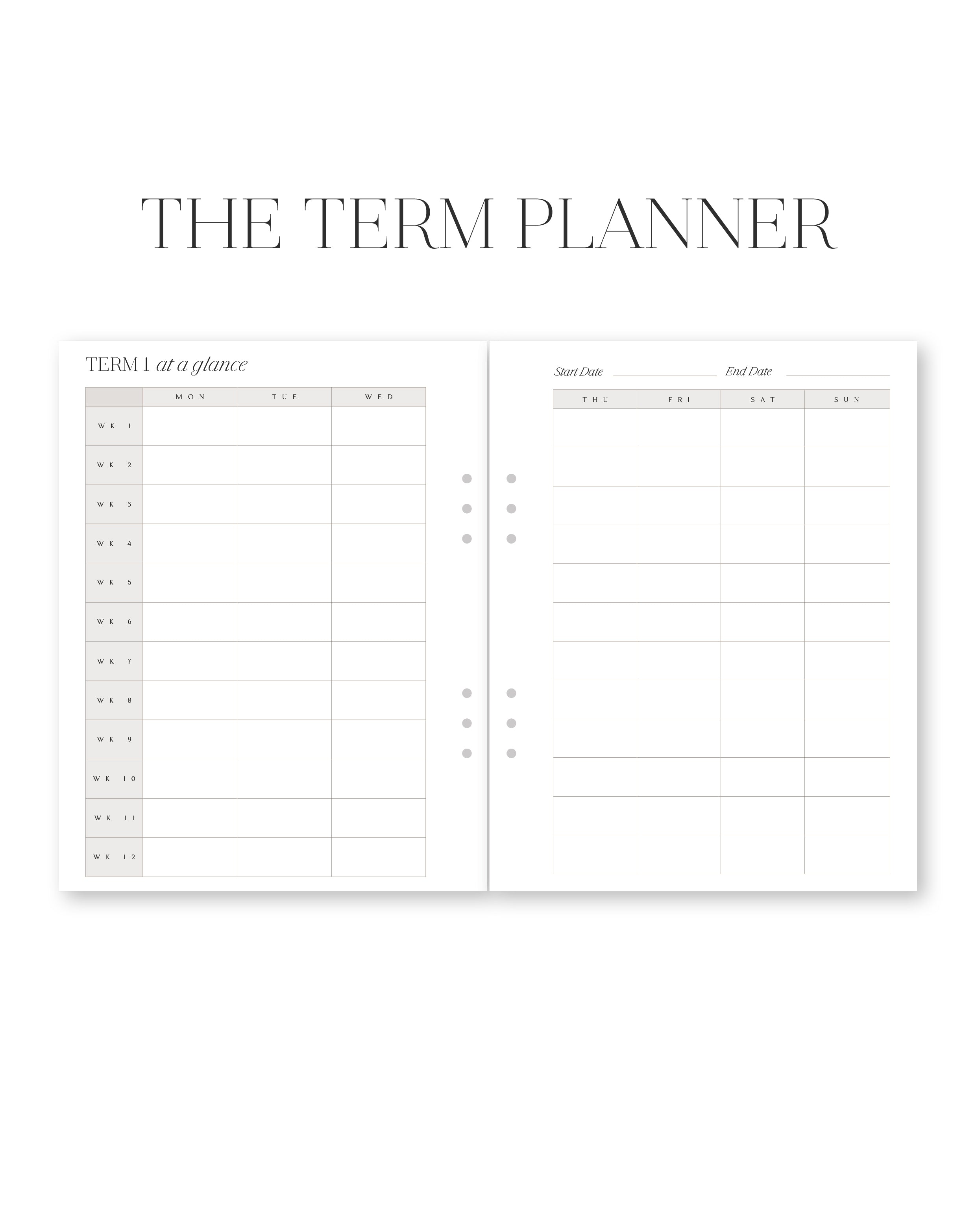 Student term planner timetable