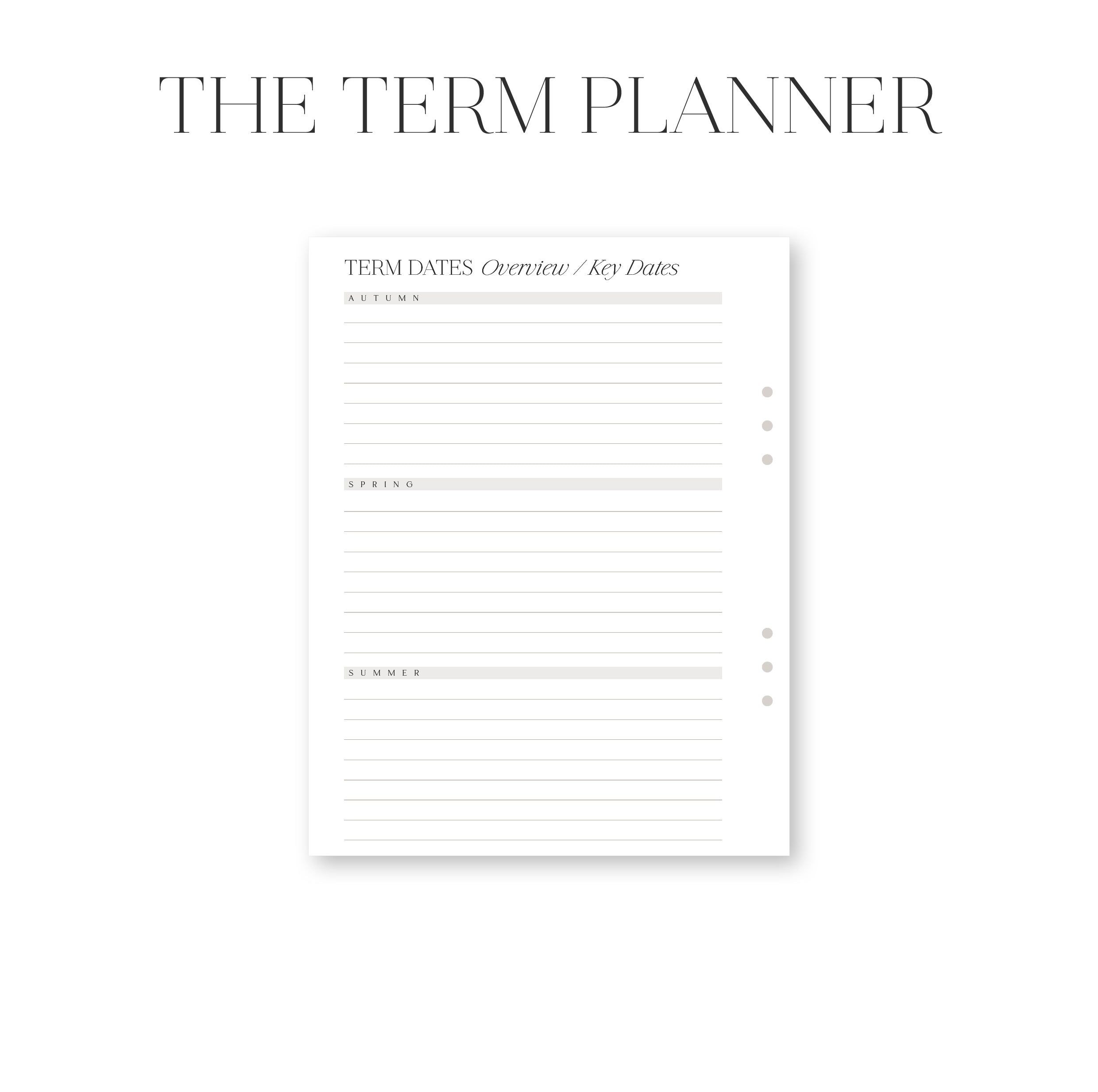 White planner with text and lines on a white background
