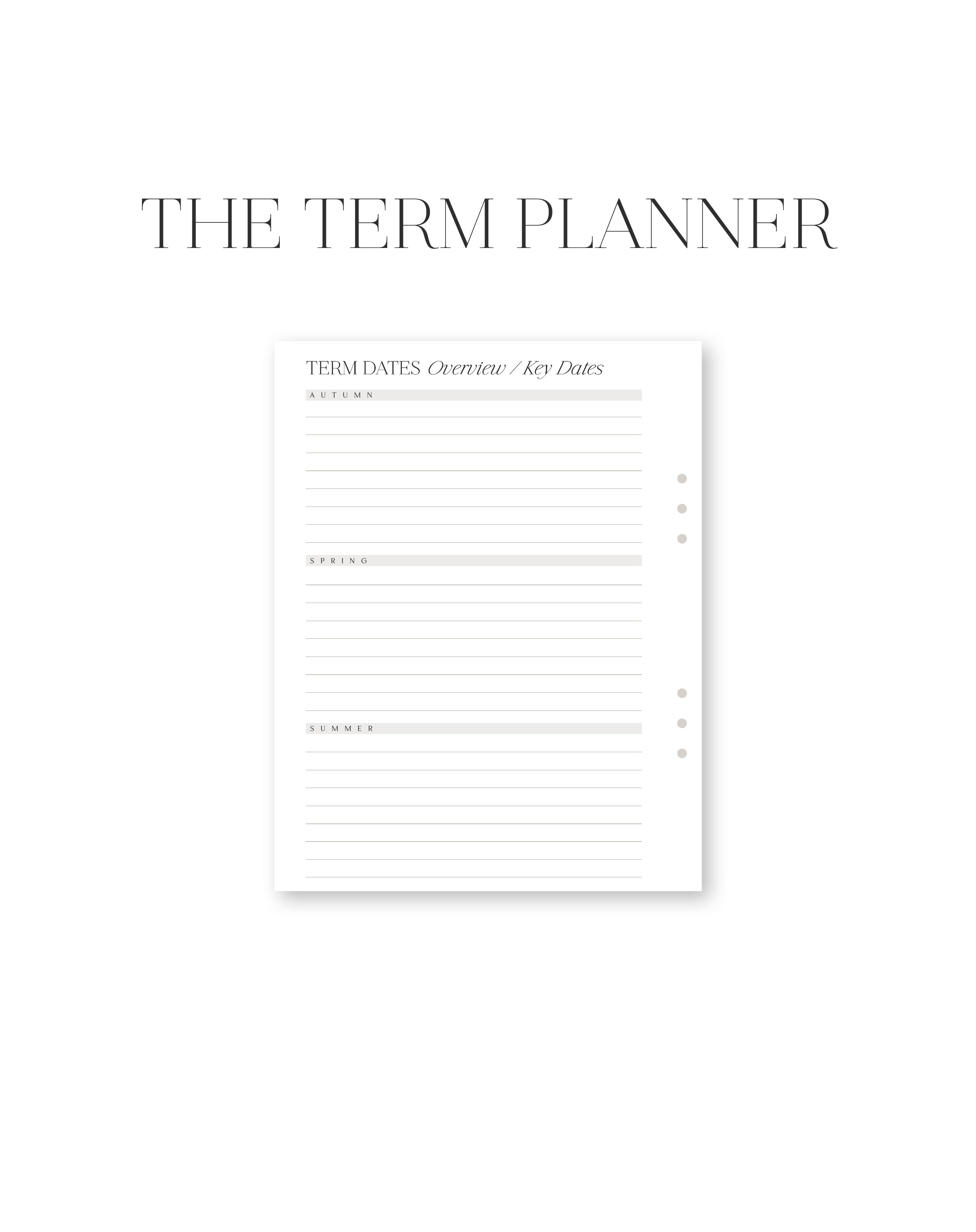 White planner with text and lines on a white background