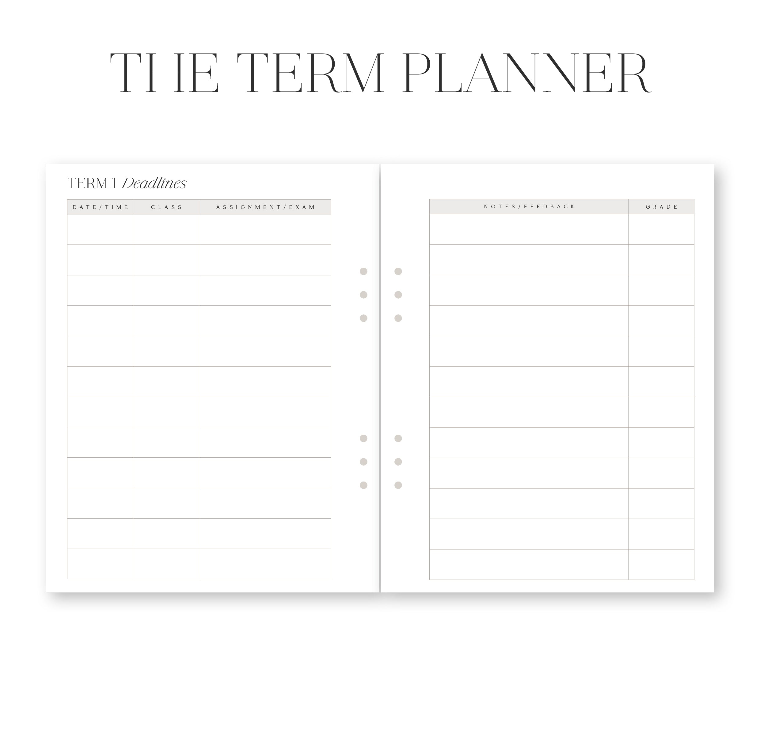 Student planner term planner deadlines