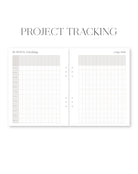 Project tracking planner with two sections labeled 'Business Scheduling' and 'Long Term'.