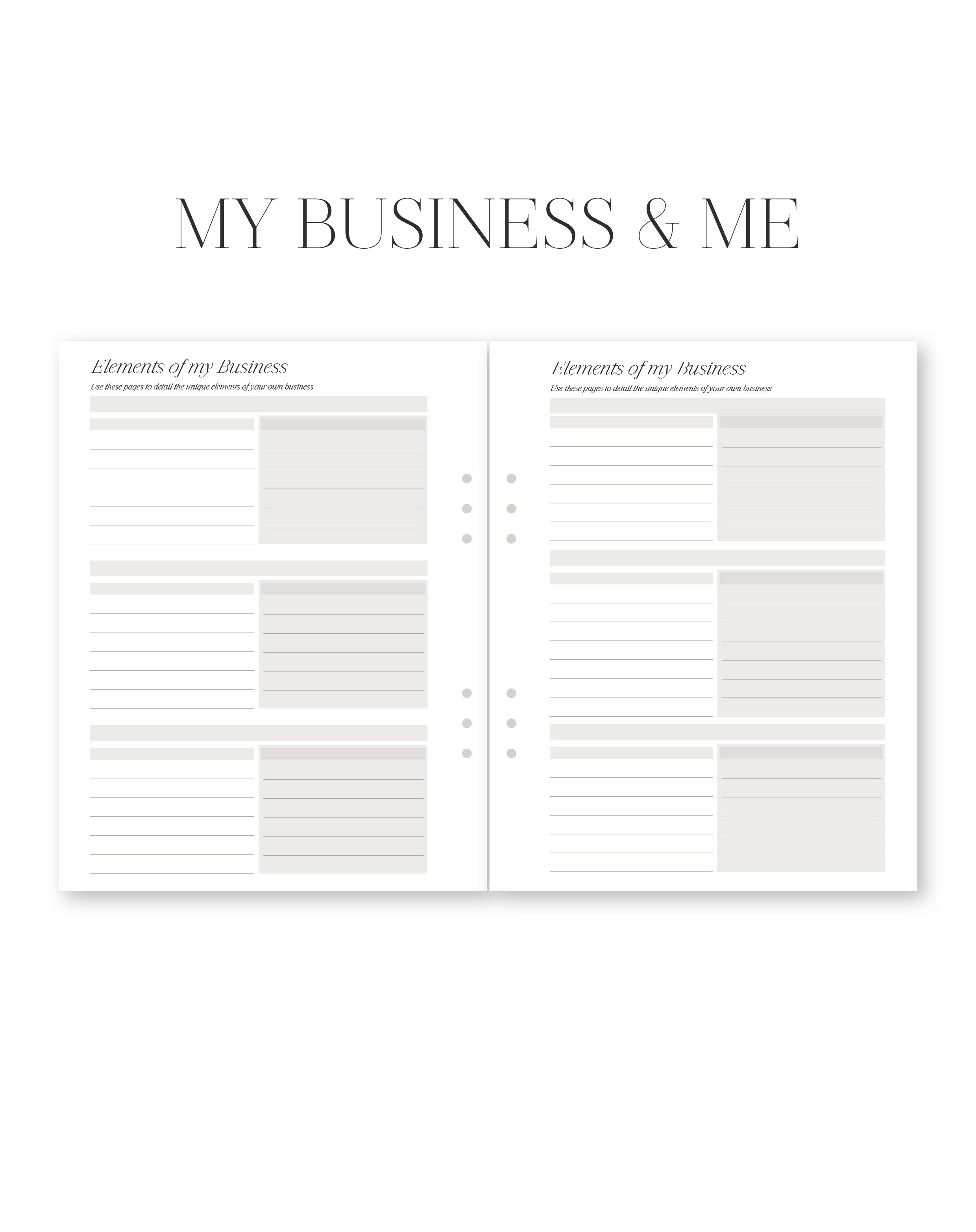 Business planner with detailed elements of businesses