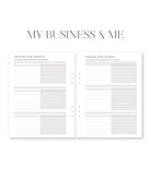 Business planner with detailed elements of businesses
