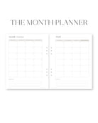 Two pages from 'The Month Planner' showing monthly overview and monthly layout.