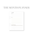 Month planner template with black text on a white background