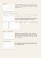 Pages from a planner or journal with text and checkboxes on a beige background