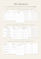 Product packaging for 'The Business' planner with project tracking and scheduling sections.