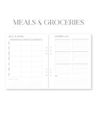 Meal planning and shopping list template on a white background