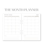 Monthly planner with grid layout on a white background